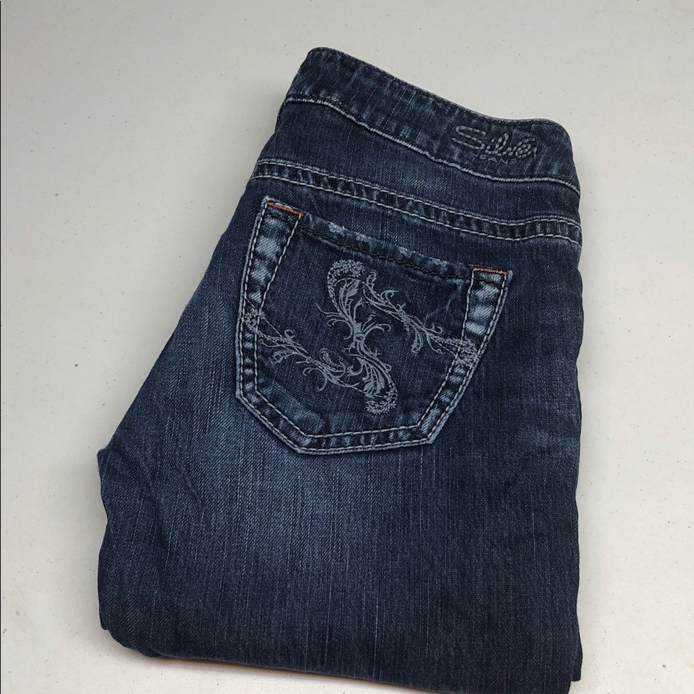 SILVER SANTORINI CROP STRAIGHT LEG JEANS 27x26 99% COTTON ⭐️